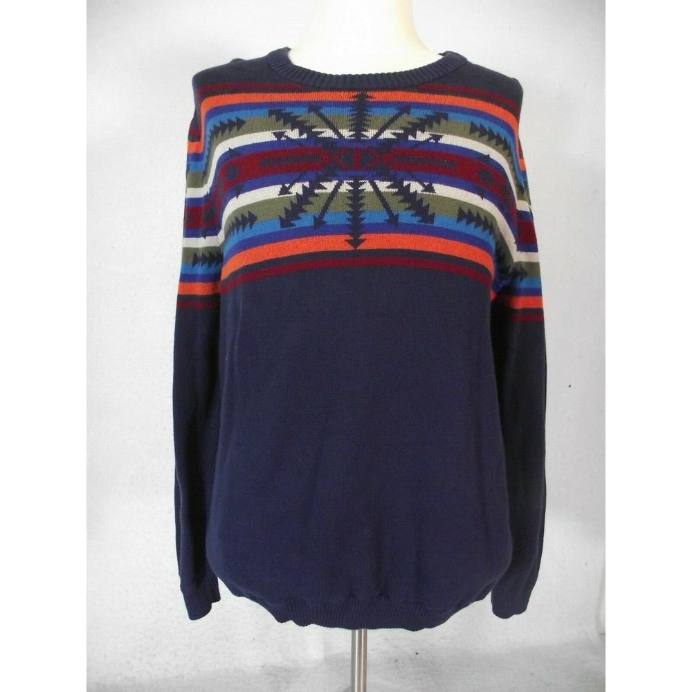 Mossimo Sweater Mens L Blue Supply Co Pullover Native Tribal Cotton Long Sleeve